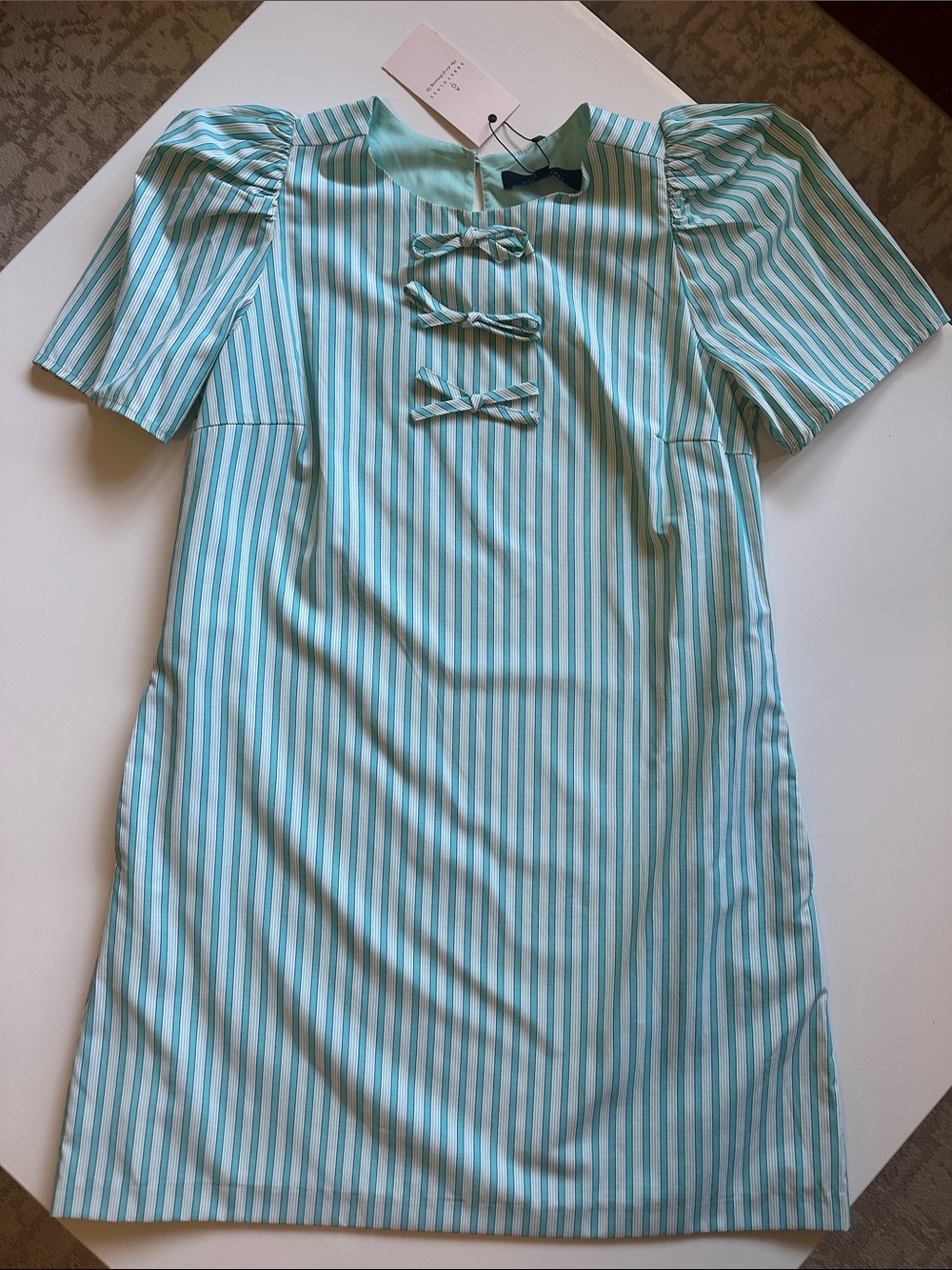 NWT- Mint Green Striped Dress with Bow Front Detail
